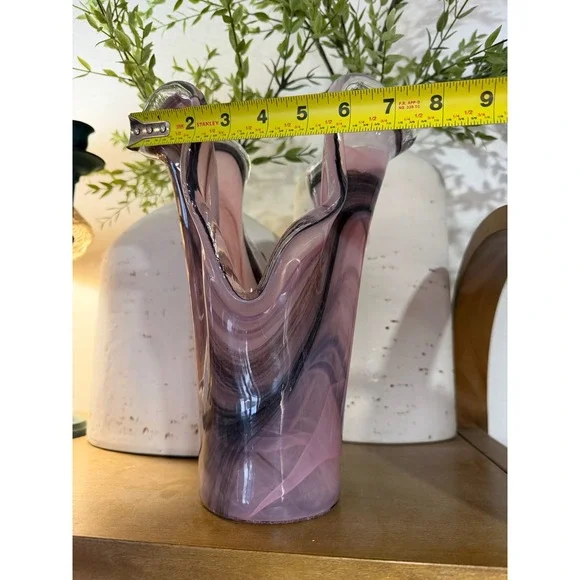 Large Murano Art Glass Vase Pink Swirl MCM Italian Blown Glass Home Decor